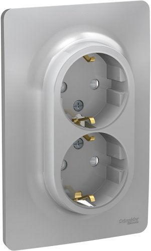 Розетка с заземлением Schneider Electric Unica New 1-м. 2 мод. шторки алюминий картинка